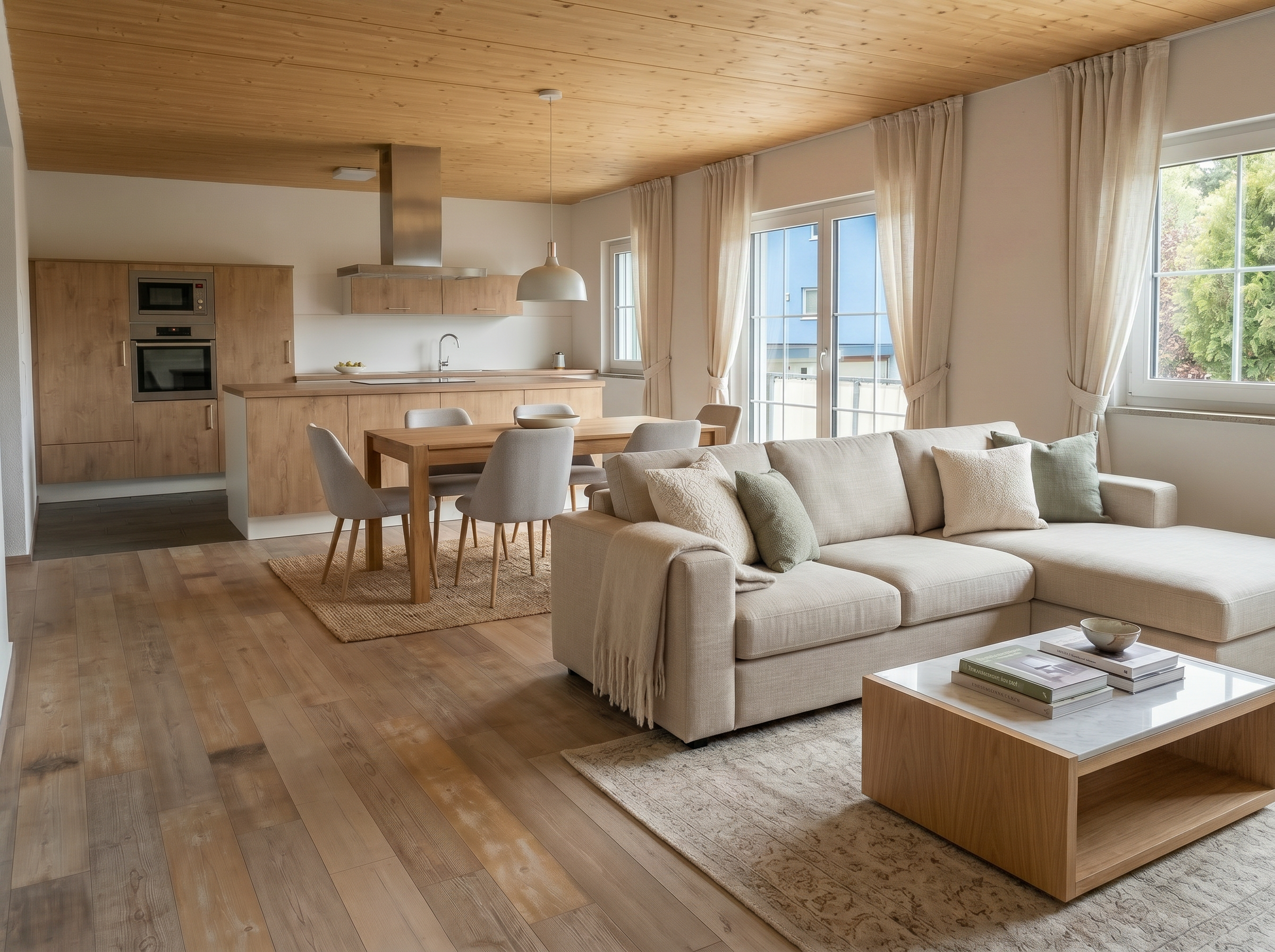 Helles, modernes Wohnzimmer der Maisonette