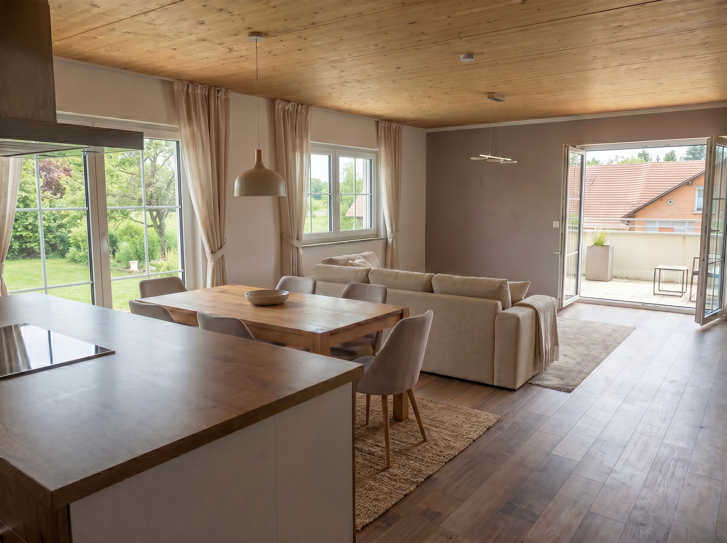 Weiterer Blick ins Wohnzimmer mit Schwedenofen